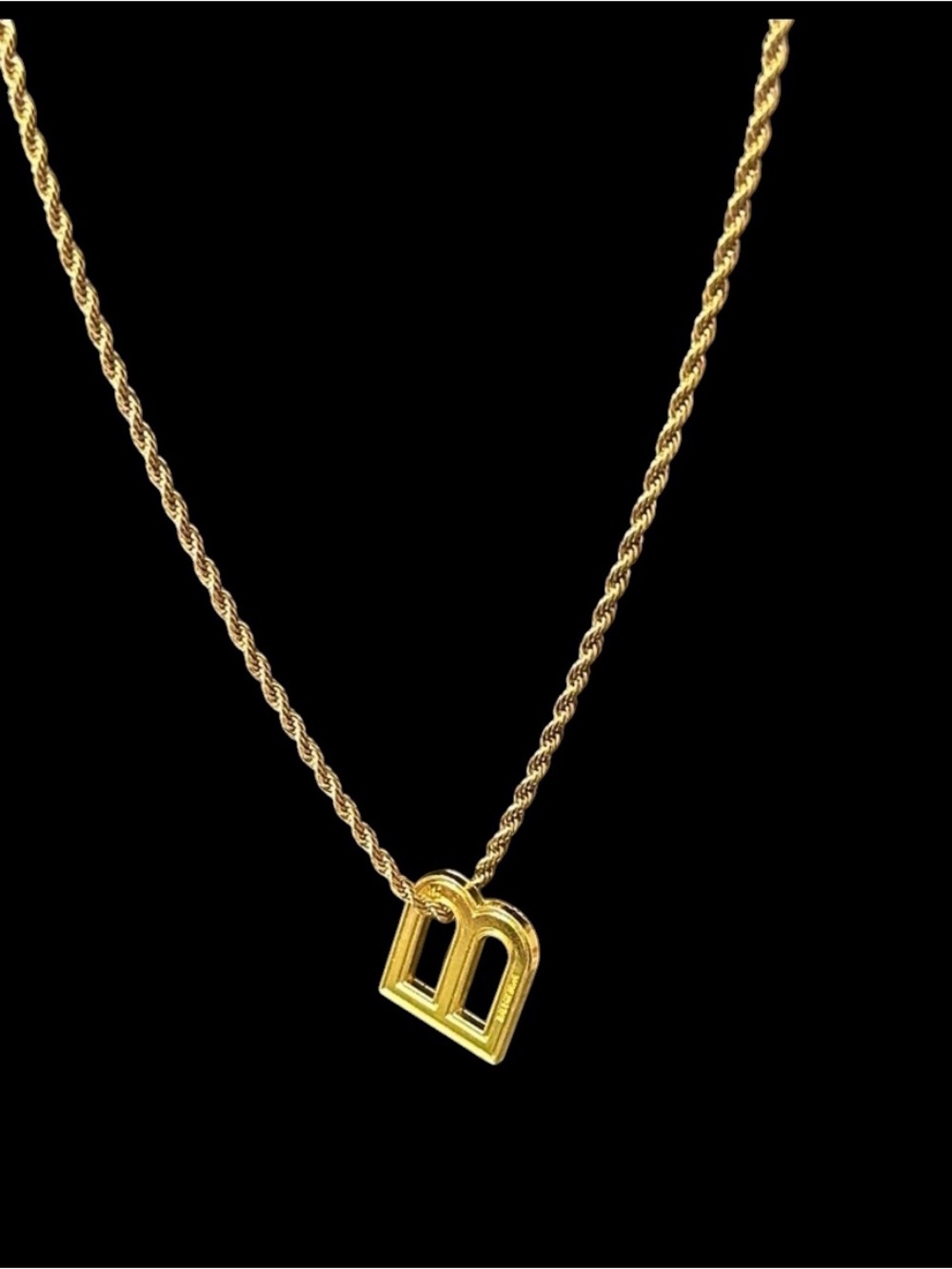 gold Initial “B” Pendant Necklace on Twisted Rope Chain